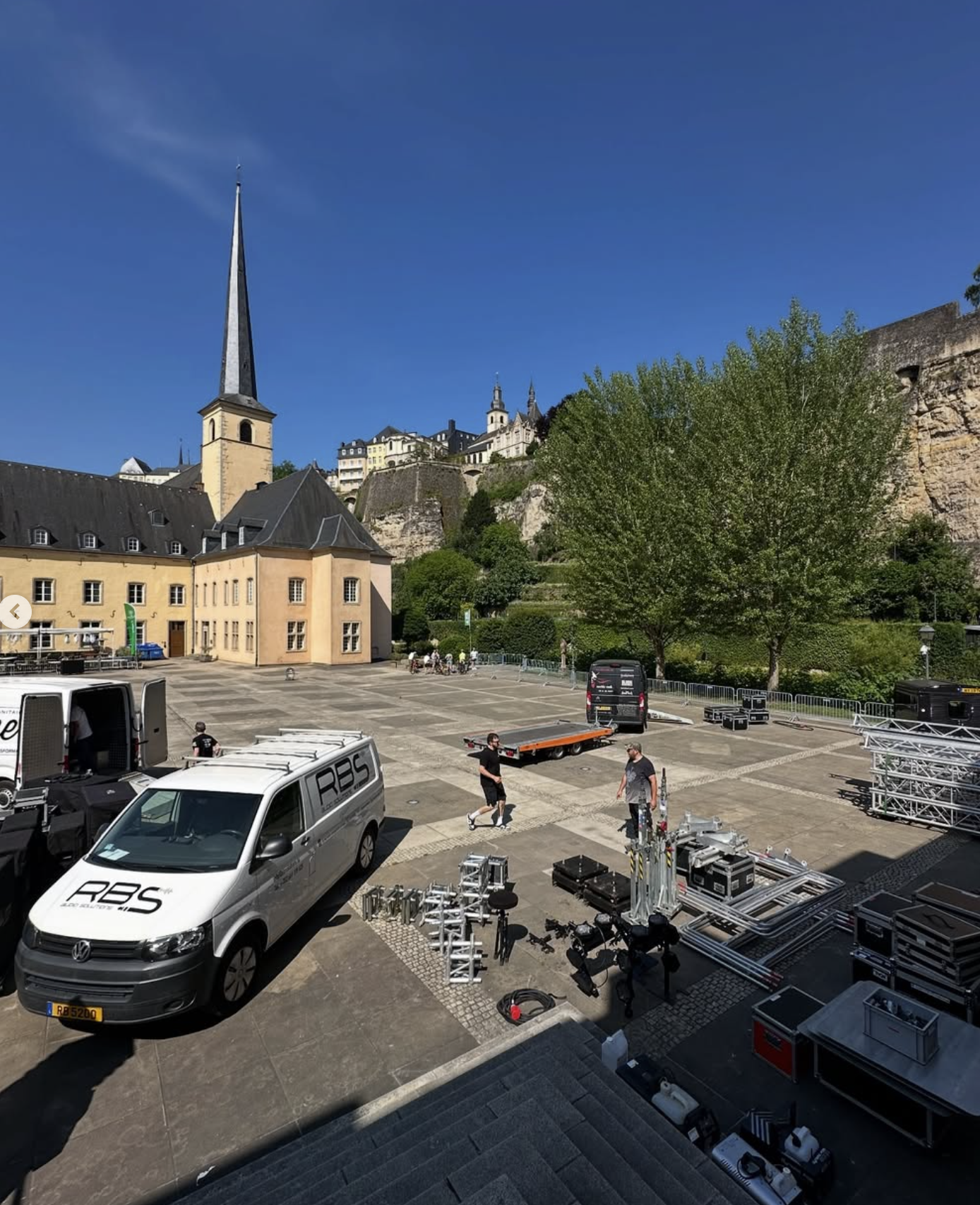 RBS crew and equipment set up for an outdoor event in Luxembourg