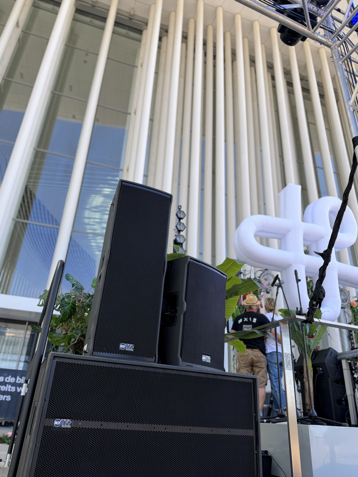 RCF sound system set up for an event